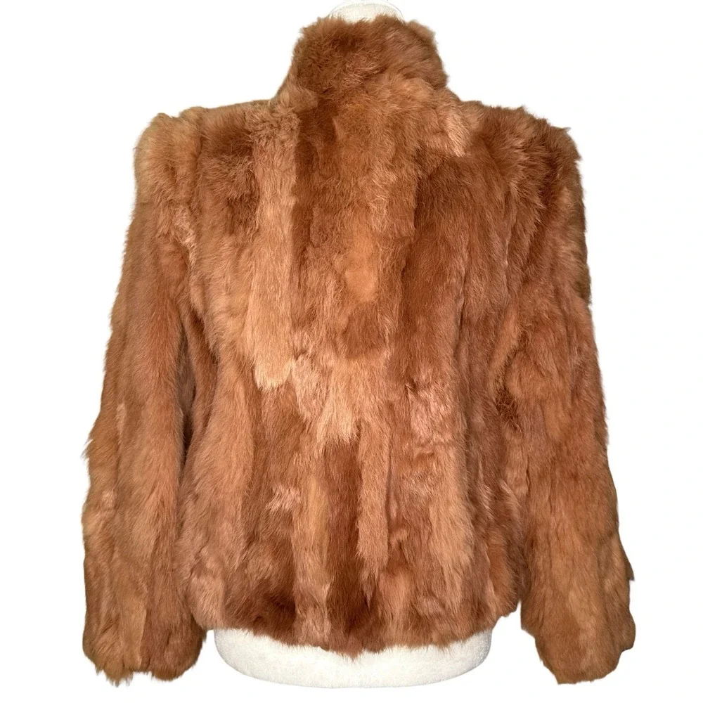 Vintage Genuine Rabbit Fur Coat Jacket Small Made In Korea Variegated RN66109